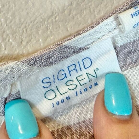 Sigrid Olsen 100% Linen Cap Sleeve Striped Lightweight Top Women's Large - Picture 4 of 9